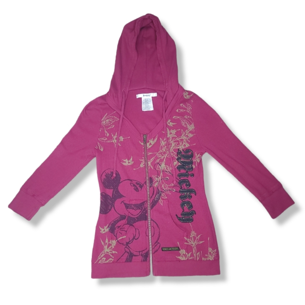 Y2k Disneyland resort mickey mouse waffle knit 3/4 hooded zip up jacket